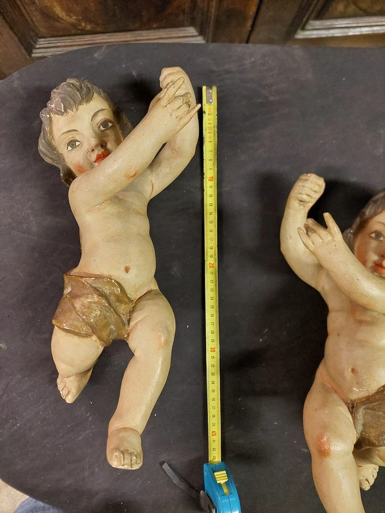 Pair of polychrome wood putto sculptures, late 19th century 4