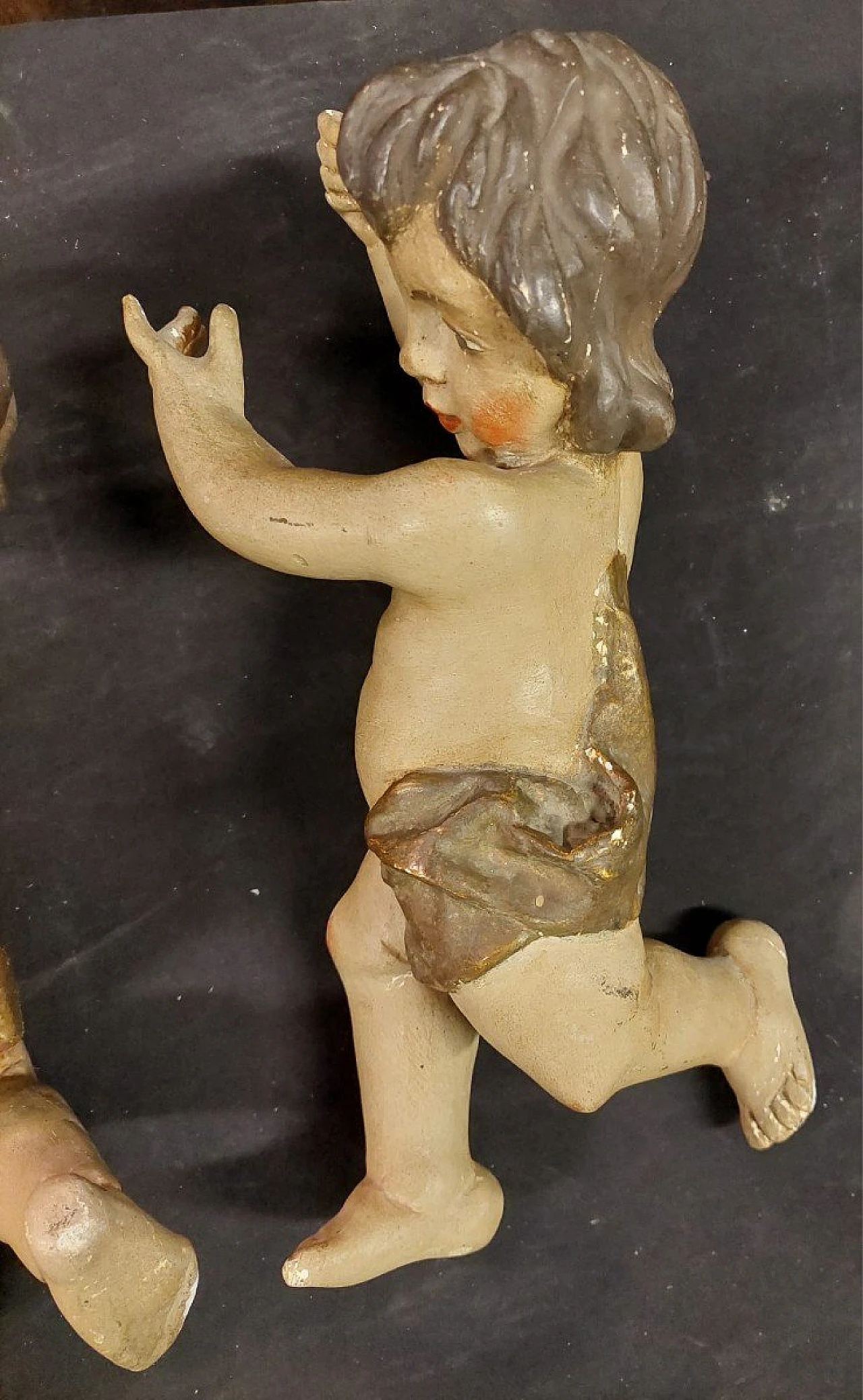 Pair of polychrome wood putto sculptures, late 19th century 6