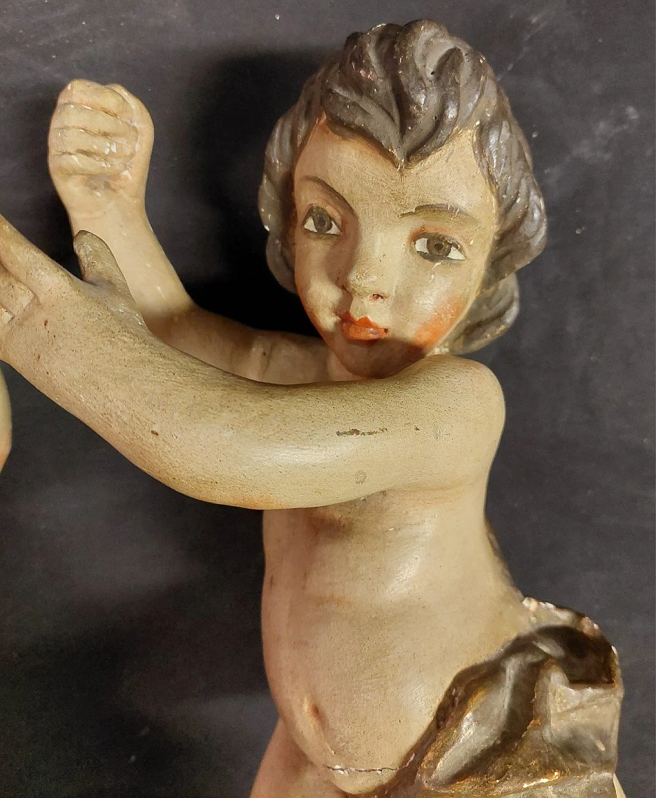 Pair of polychrome wood putto sculptures, late 19th century 11