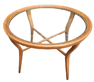 Round coffee rable in wood & glass by Cesare Lacca, 1950s