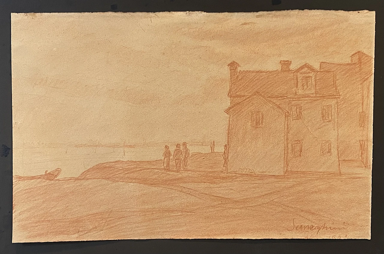 Pio Semeghini, Burano, red pencil drawing on paper, 1920 1