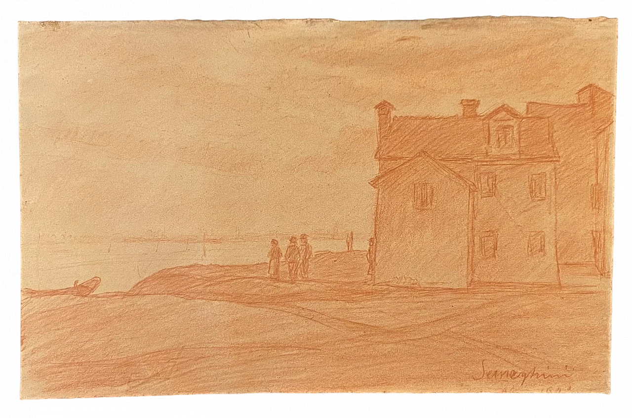 Pio Semeghini, Burano, red pencil drawing on paper, 1920 2