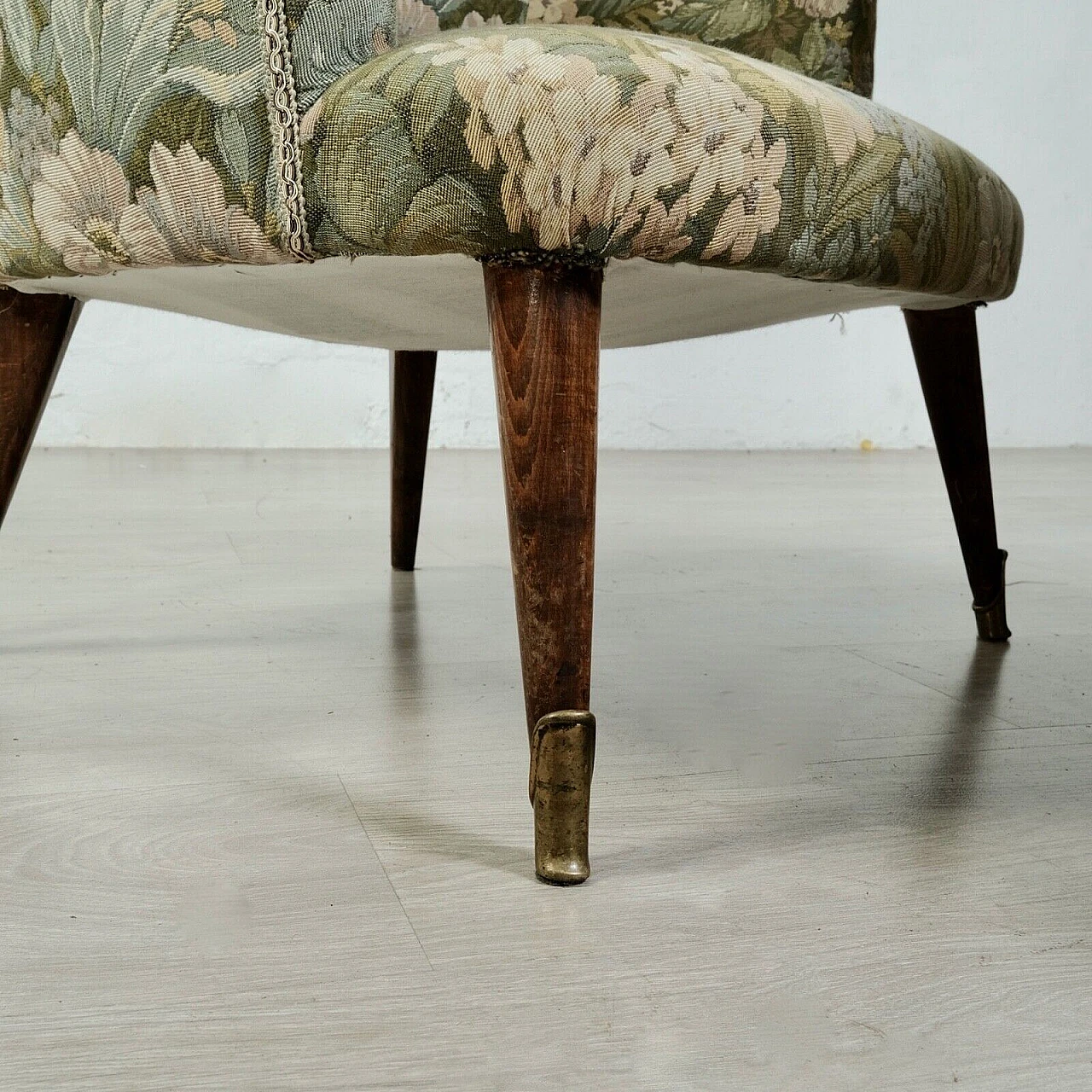 Pair of wood and floral fabric armchairs, 1950s 18