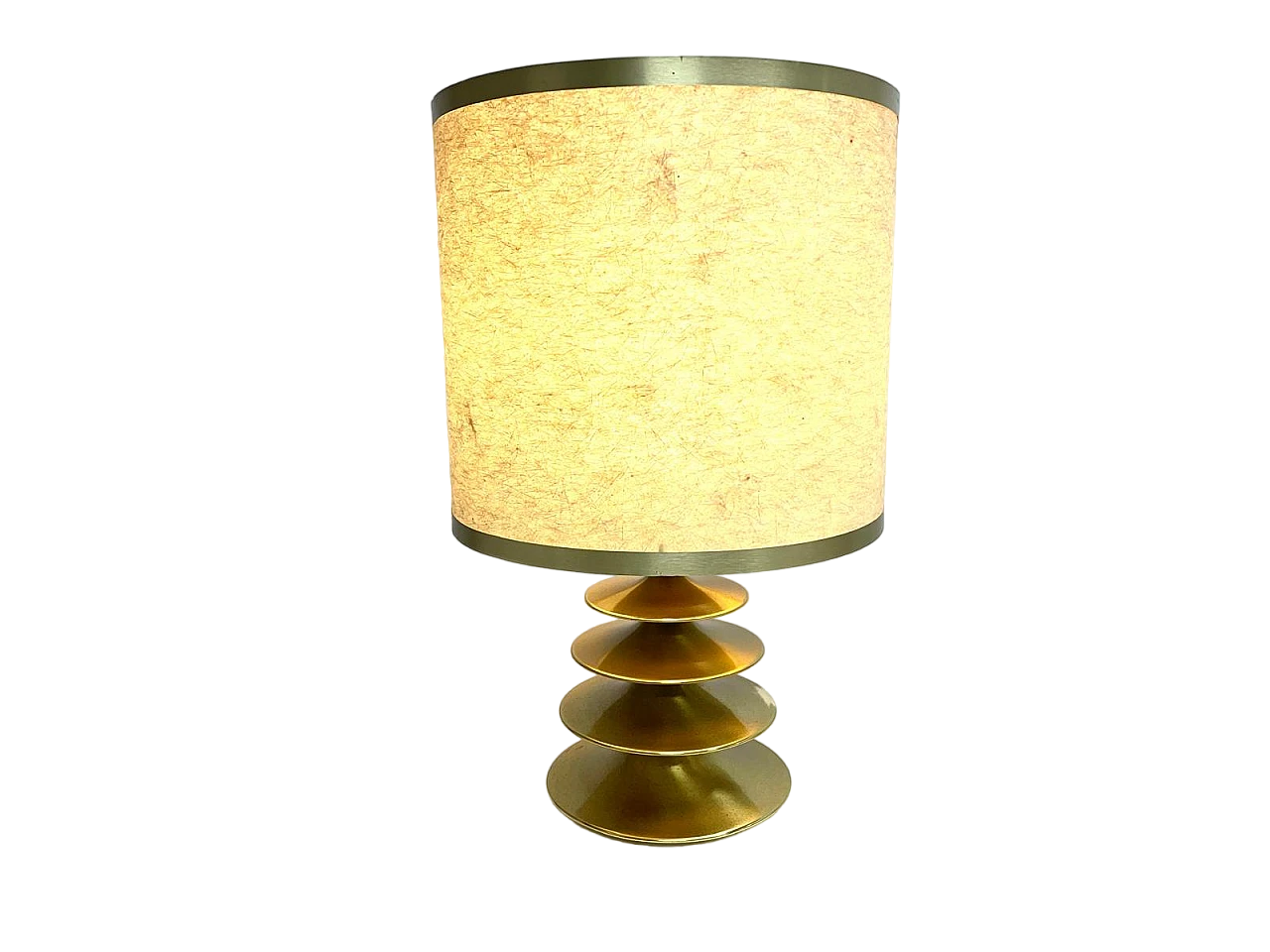 Brass table lamp with cylindrical shade, 1970s 7