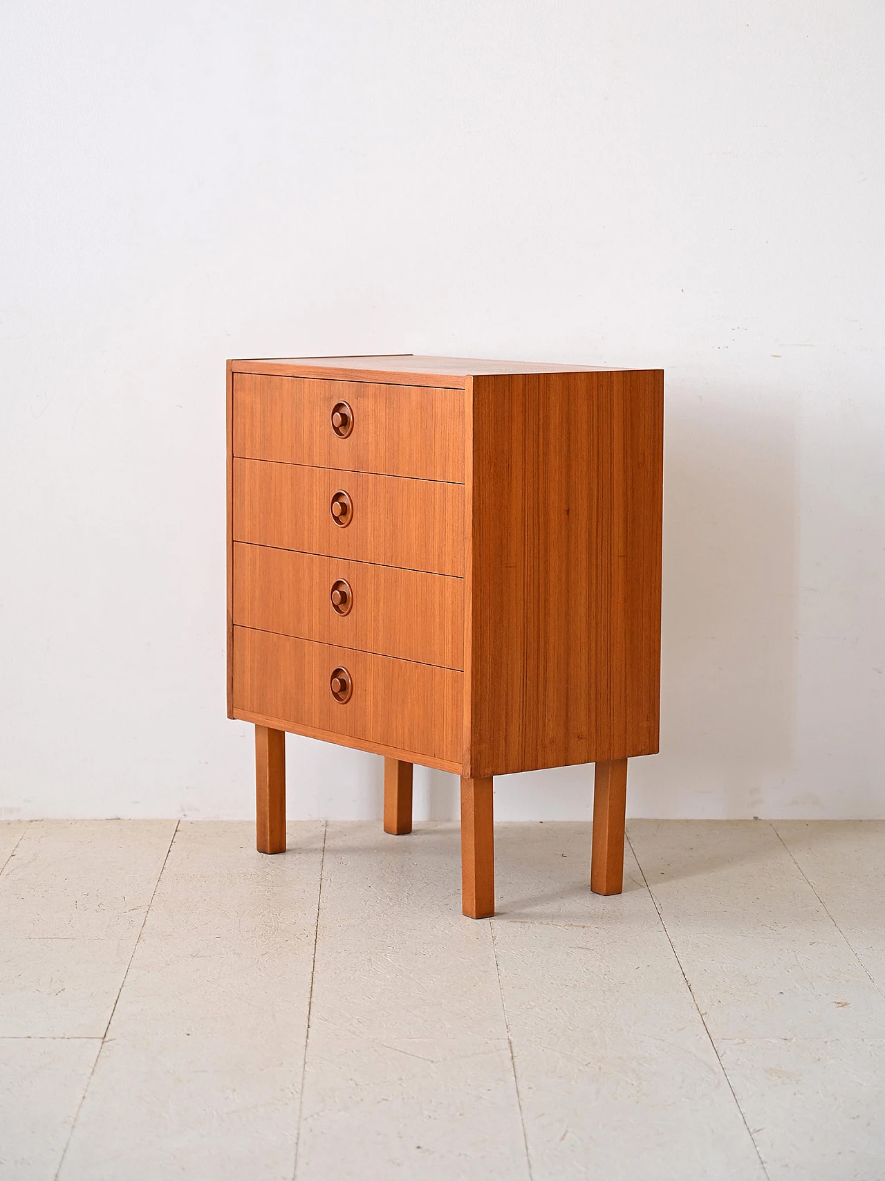 Cassettiera in teak con quattro cassetti, anni '60 4