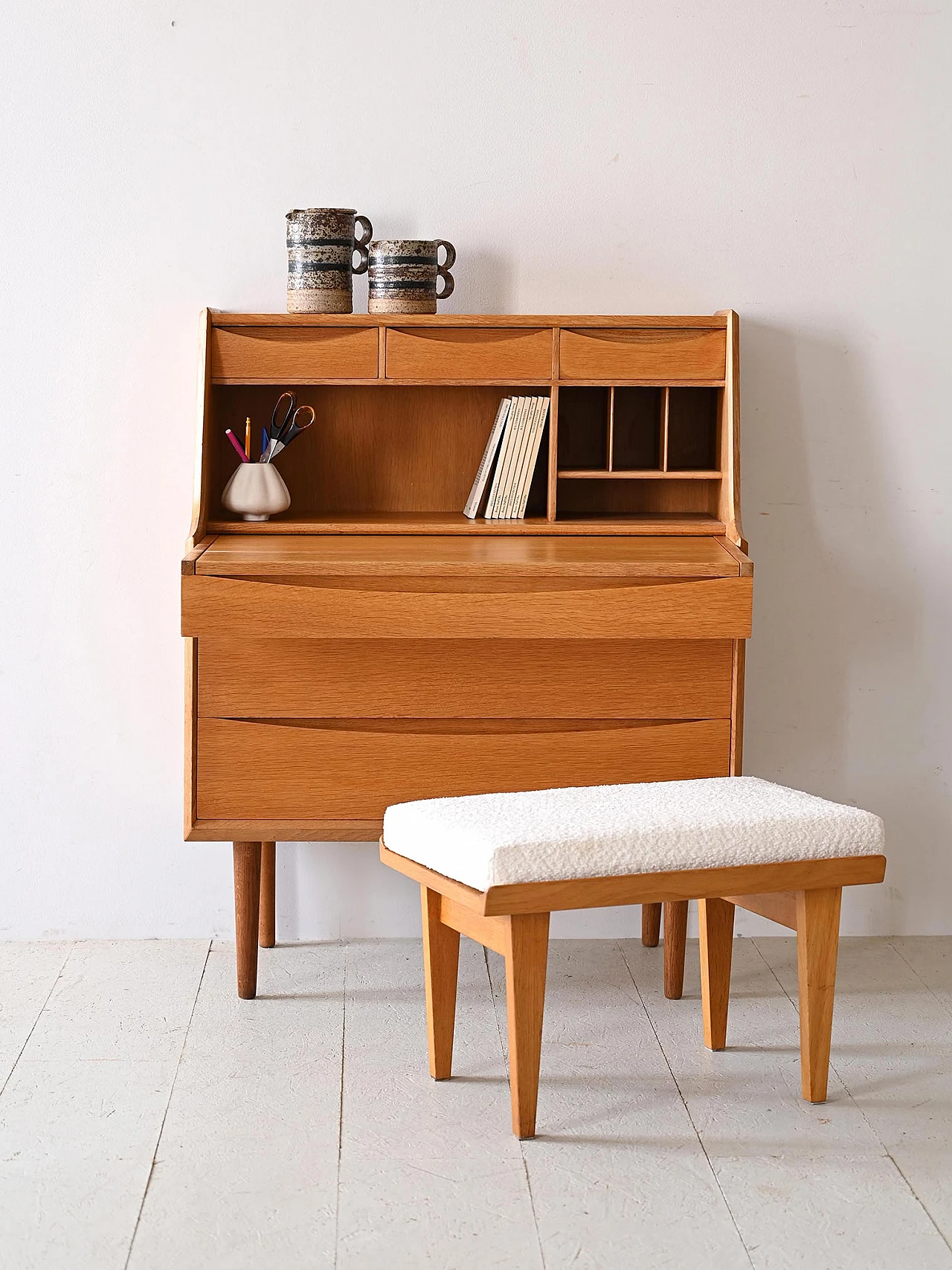 Scandinavian oak chest of drawers with desk, 1960s 1