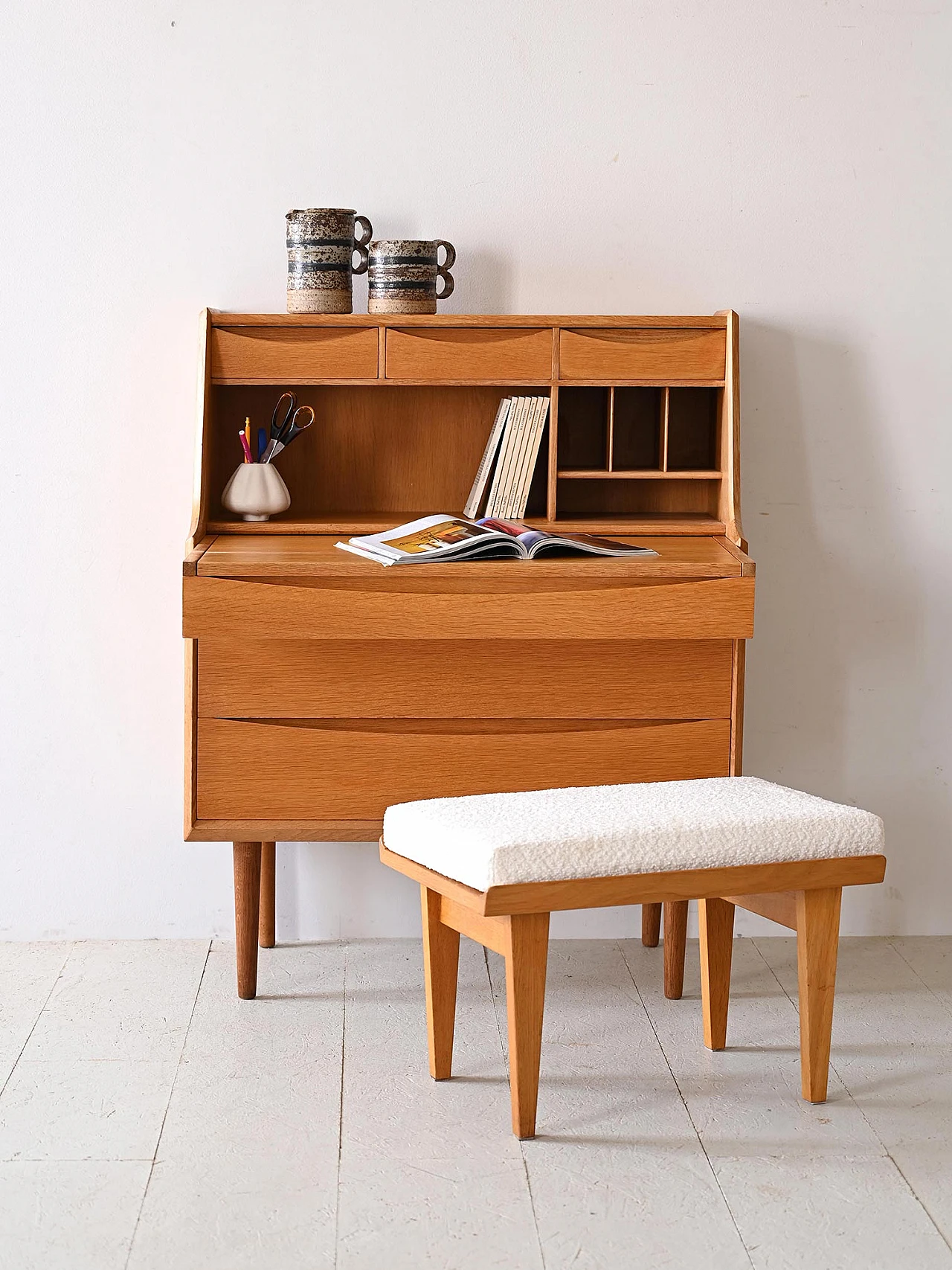 Scandinavian oak chest of drawers with desk, 1960s 2