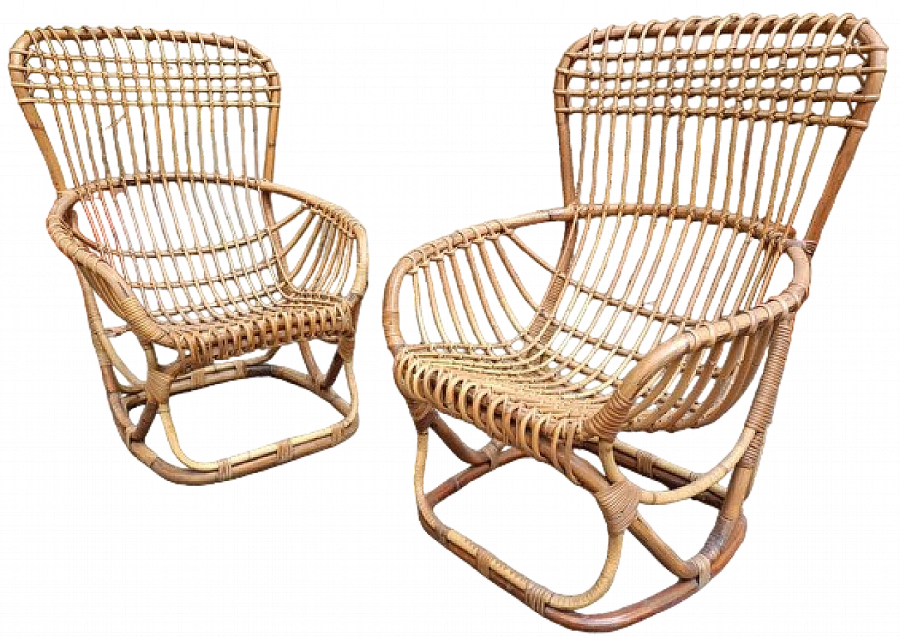 Pair of P04 bamboo armchairs by Tito Agnoli for Bonacina, 1960s 4