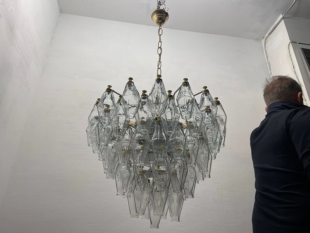 Poliedri style Murano glass chandelier with polygons, 1980s 9