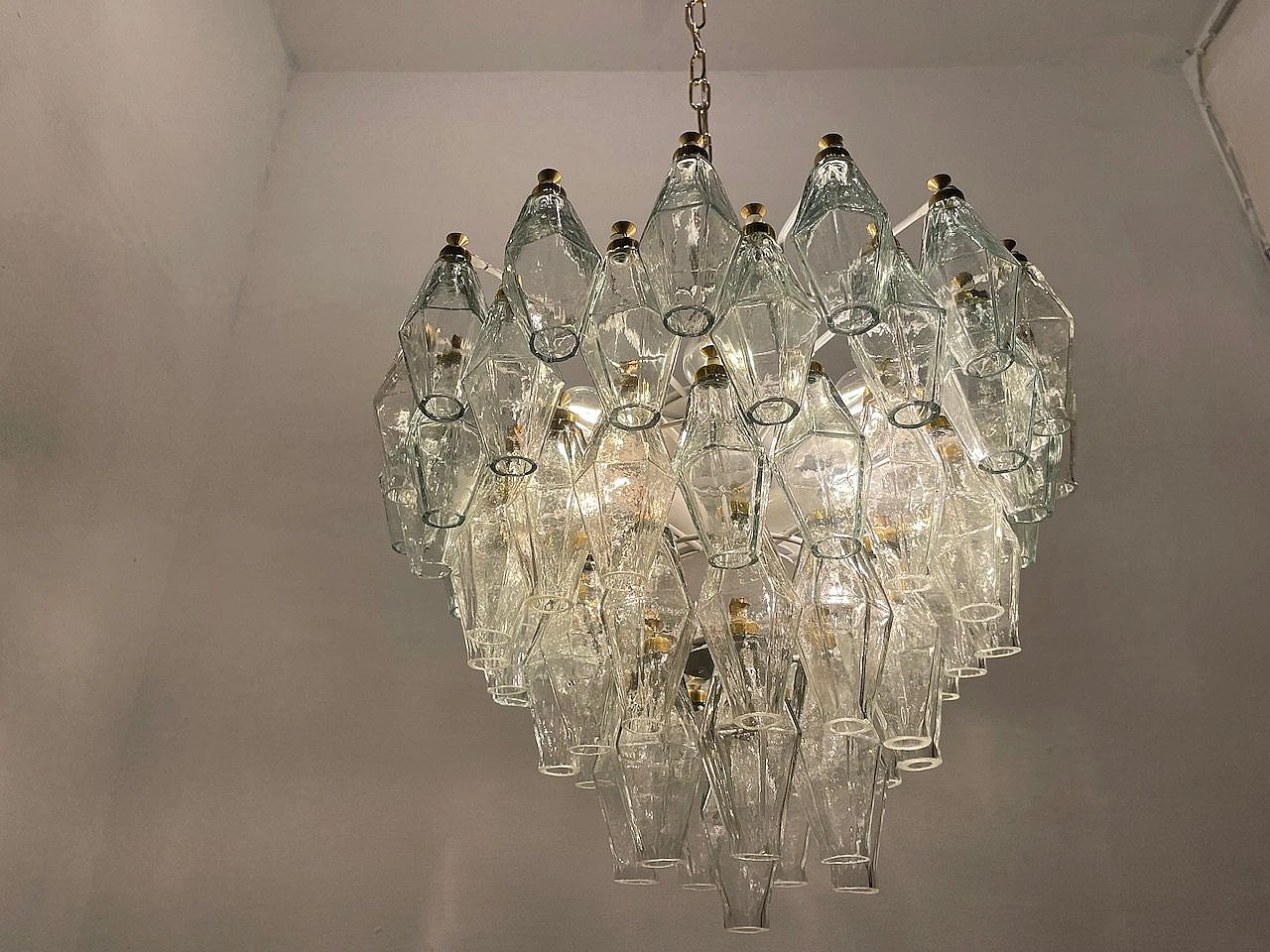 Lampadario stile Poliedri con poligoni in vetro di Murano, anni '80 10