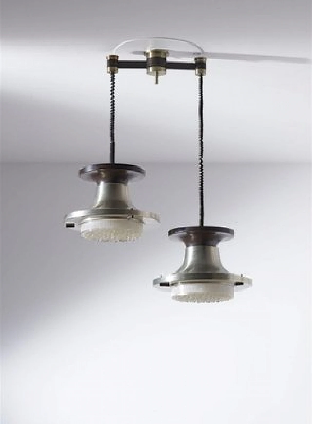 Aluminum 2-light chandelier by Oscar Torlasco for Lumi, 1960s 1