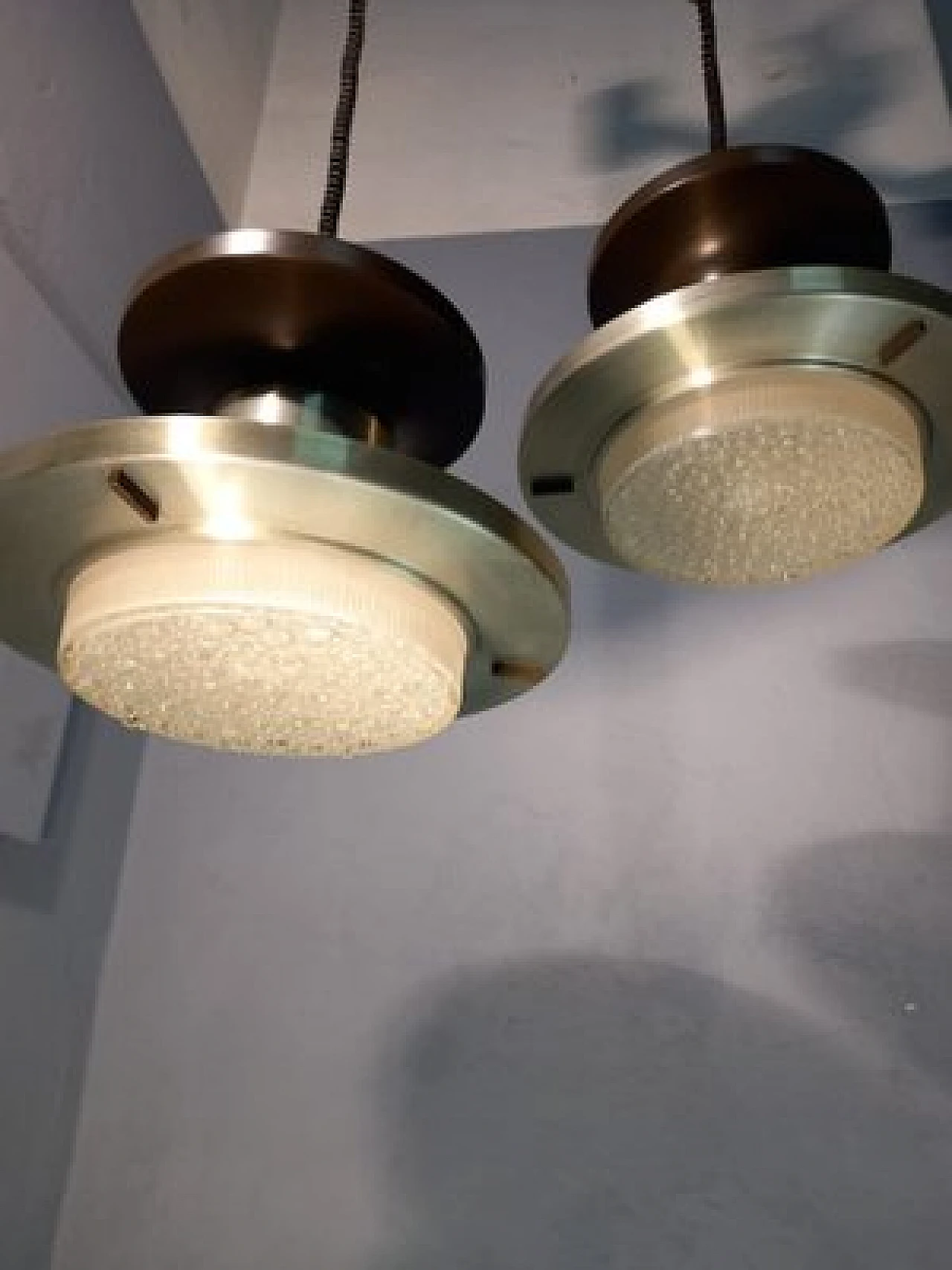 Lampadario a 2 luci in alluminio di O. Torlasco per Lumi, anni '60 3