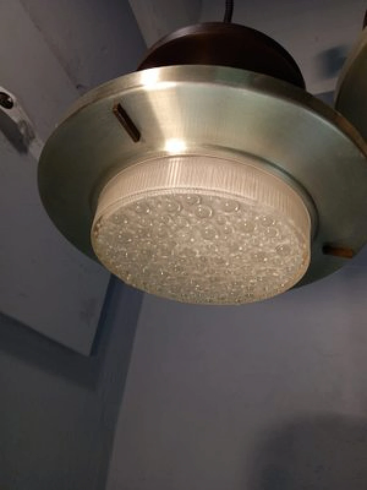 Lampadario a 2 luci in alluminio di O. Torlasco per Lumi, anni '60 4