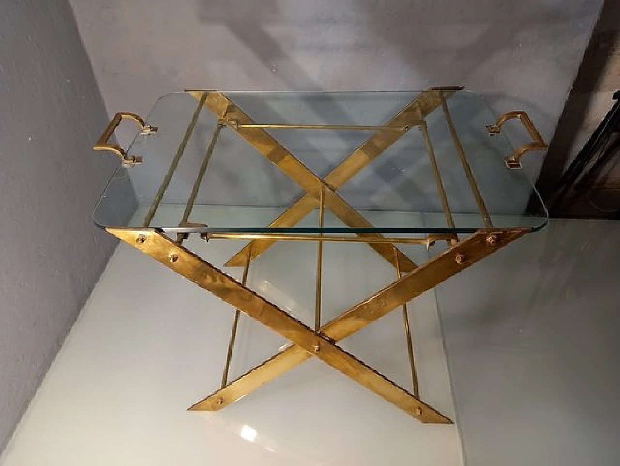 Brass & glass side table attributed to I. Gardella for Azucena, 1950s 4