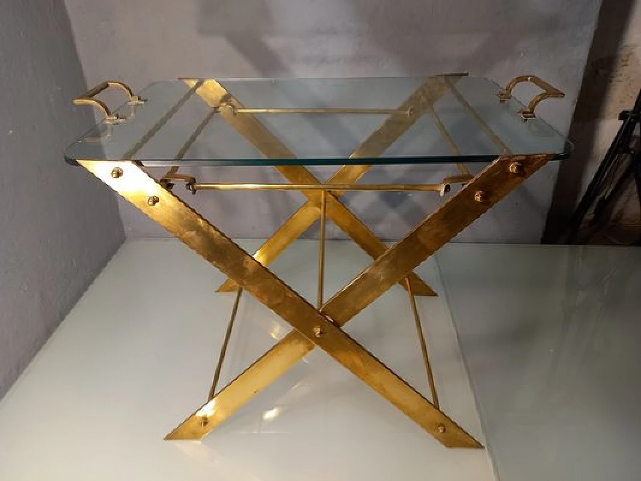 Brass & glass side table attributed to I. Gardella for Azucena, 1950s 5