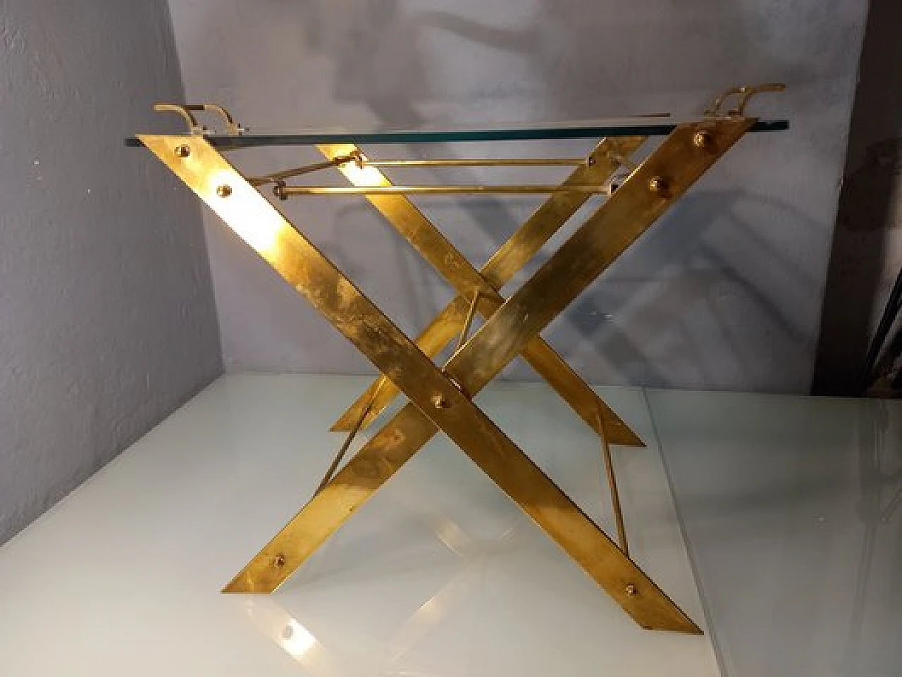 Brass & glass side table attributed to I. Gardella for Azucena, 1950s 11