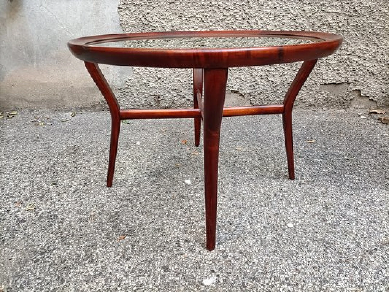 Round coffee table in rosewood & glass by Cesare Lacca, 1950s 1