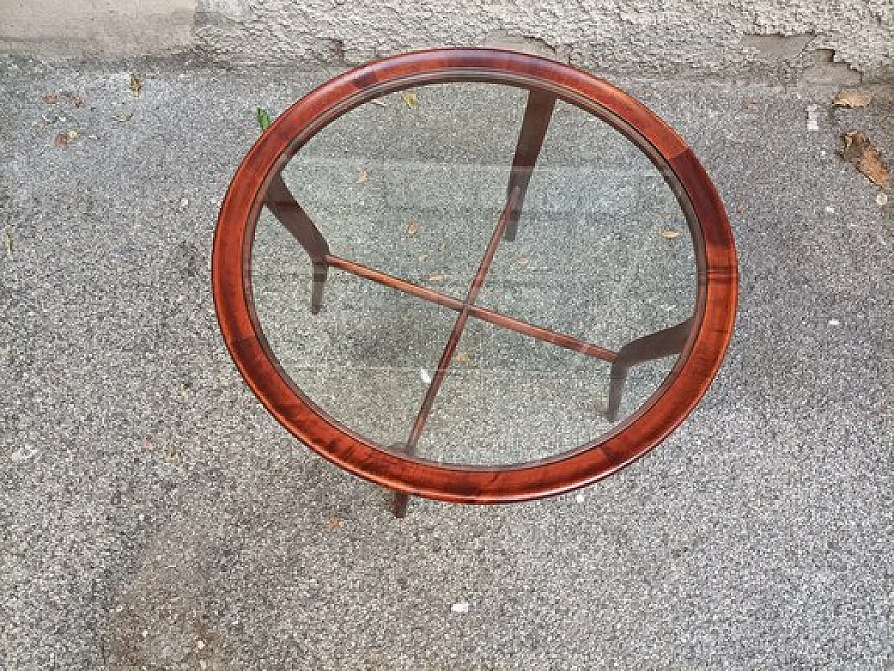 Round coffee table in rosewood & glass by Cesare Lacca, 1950s 2