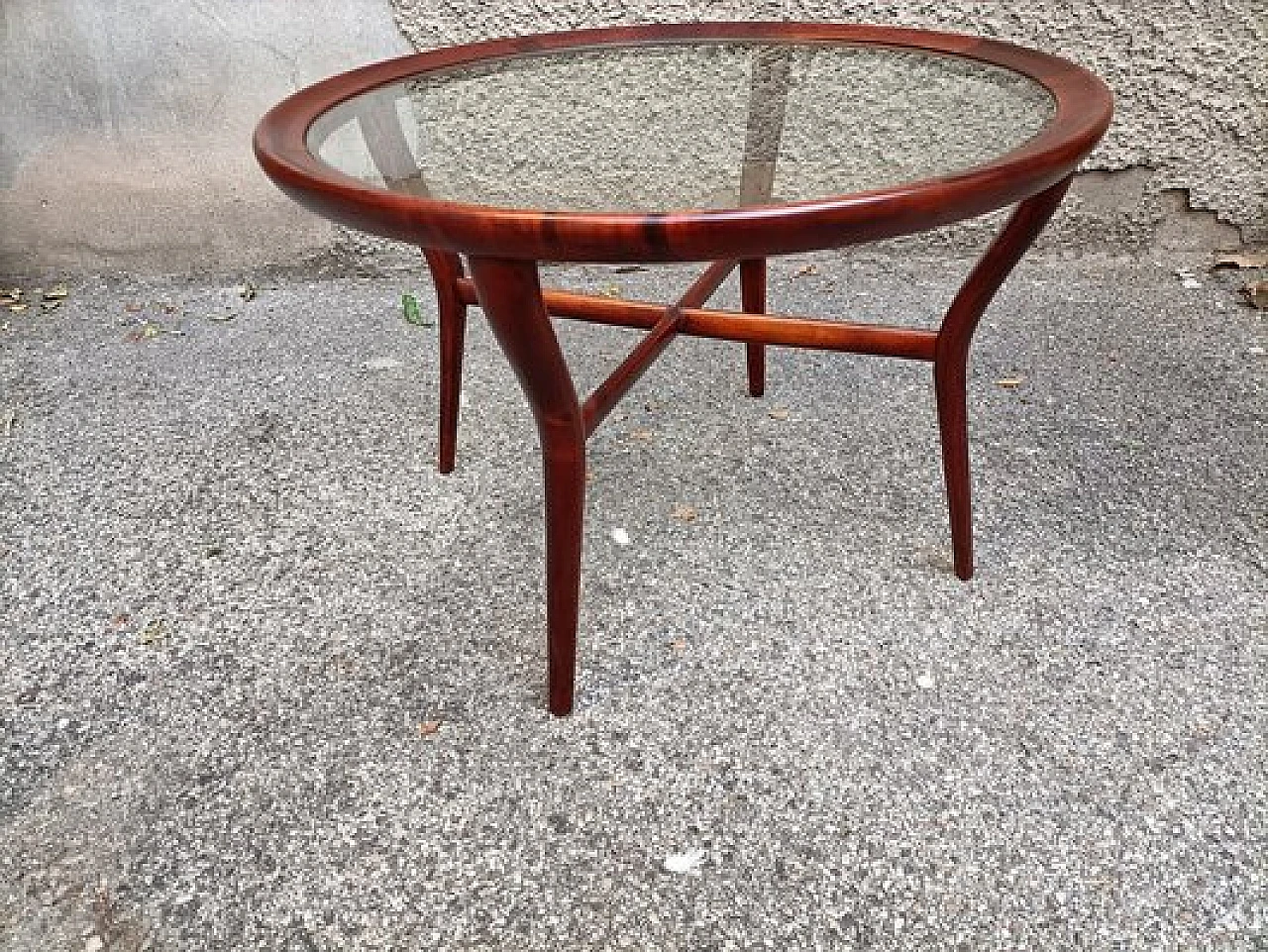 Round coffee table in rosewood & glass by Cesare Lacca, 1950s 3