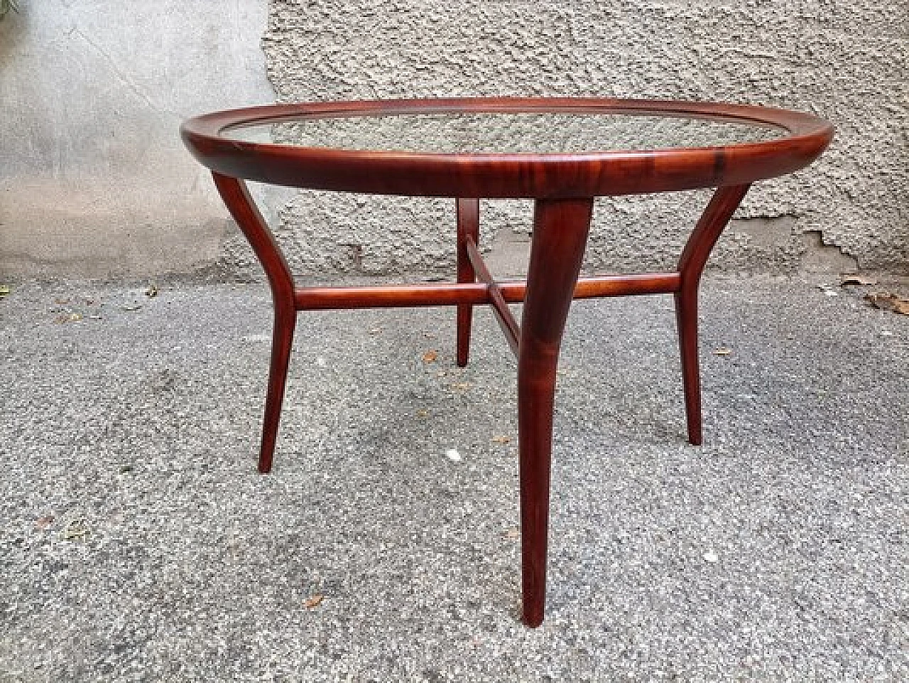 Round coffee table in rosewood & glass by Cesare Lacca, 1950s 4