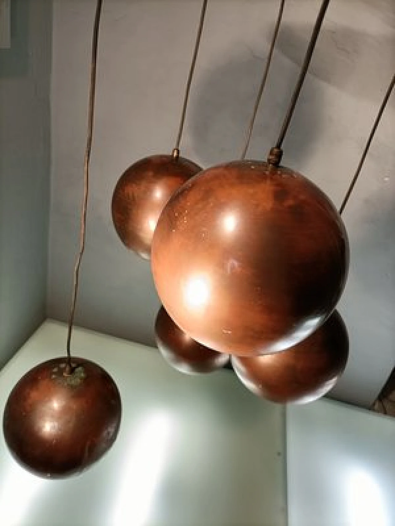 Chandelier with 5 copper spheres by Gino Sarfatti for Arteluce, 1950s 3