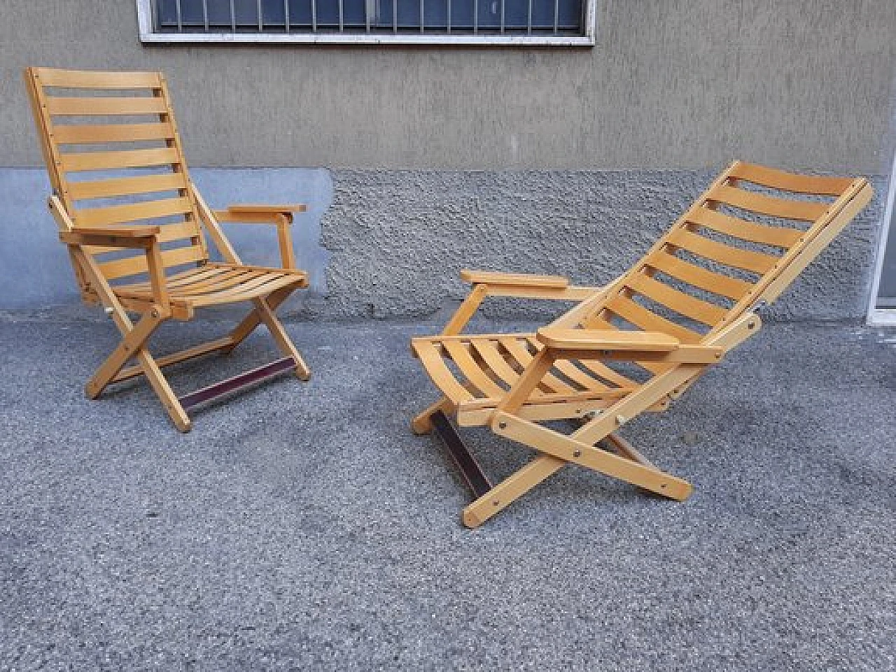 Coppia di Sdraio in legno di chiaro dei Fratelli Reguitti, anni '80 1