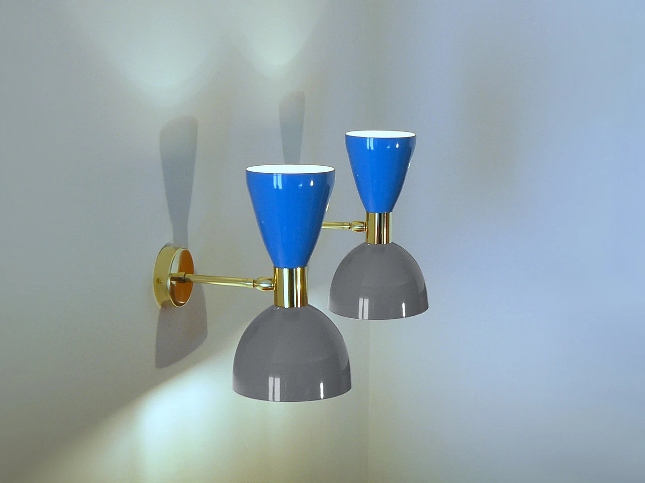 Wall light with blue and grey double cone lampshade 8