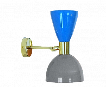 Wall light with blue and grey double cone lampshade