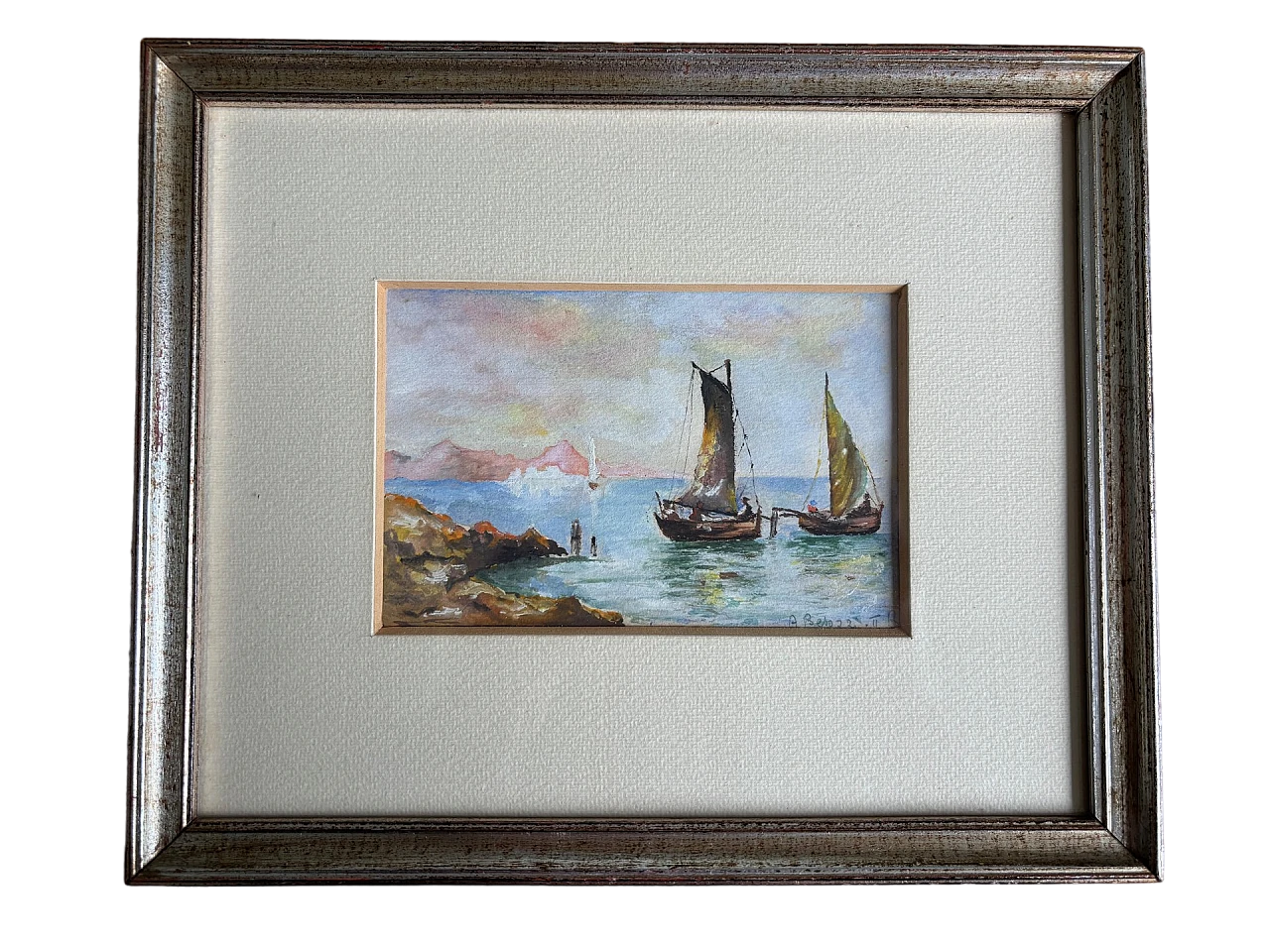 A. Besozzi, seascape with boats, painting, 1930s 5