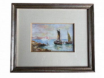 A. Besozzi, paesaggio marino con barche, dipinto, anni '30