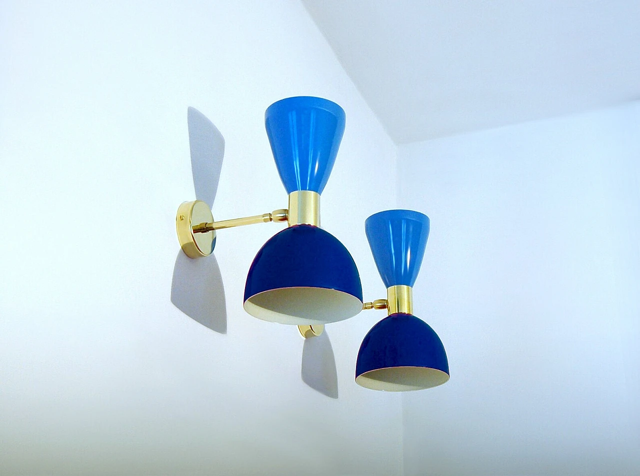 Wall light with blue and light blue double cone lampshade 2