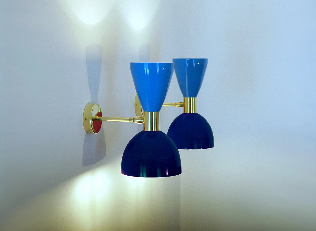 Wall light with blue and light blue double cone lampshade 3