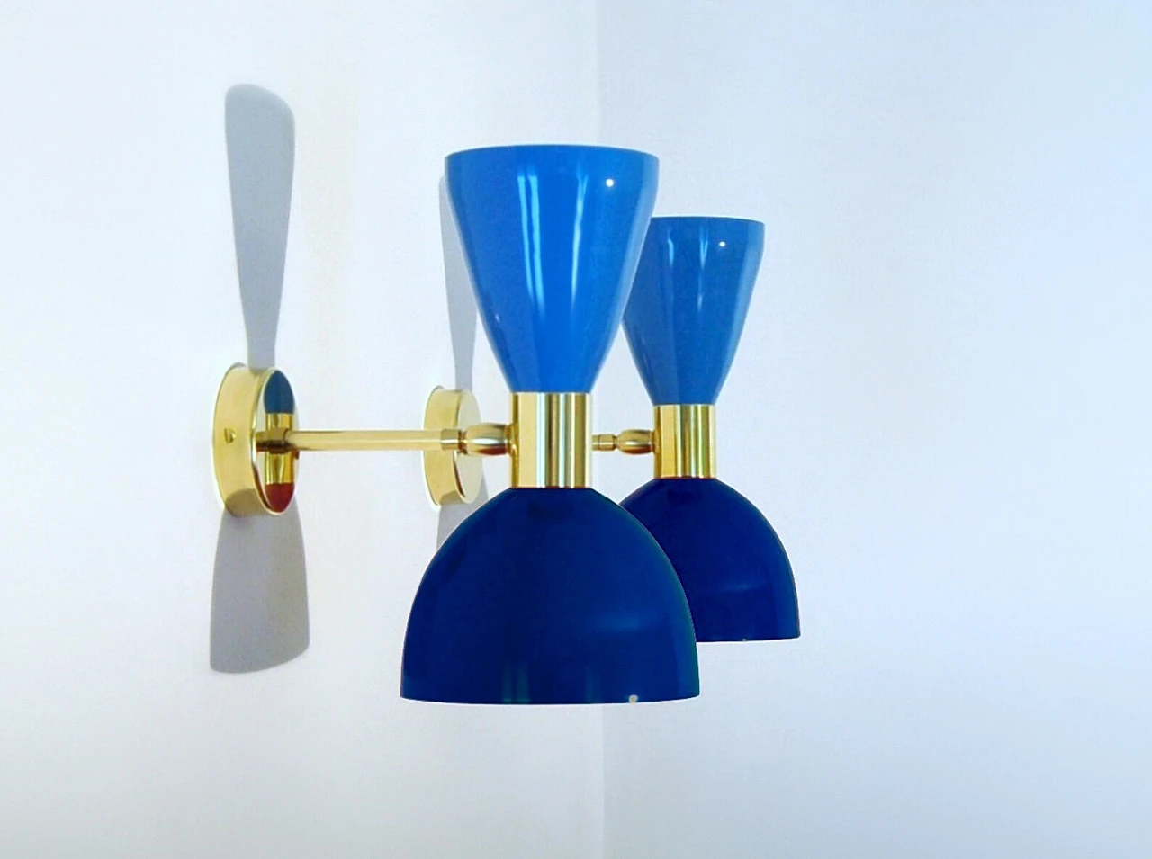 Wall light with blue and light blue double cone lampshade 4