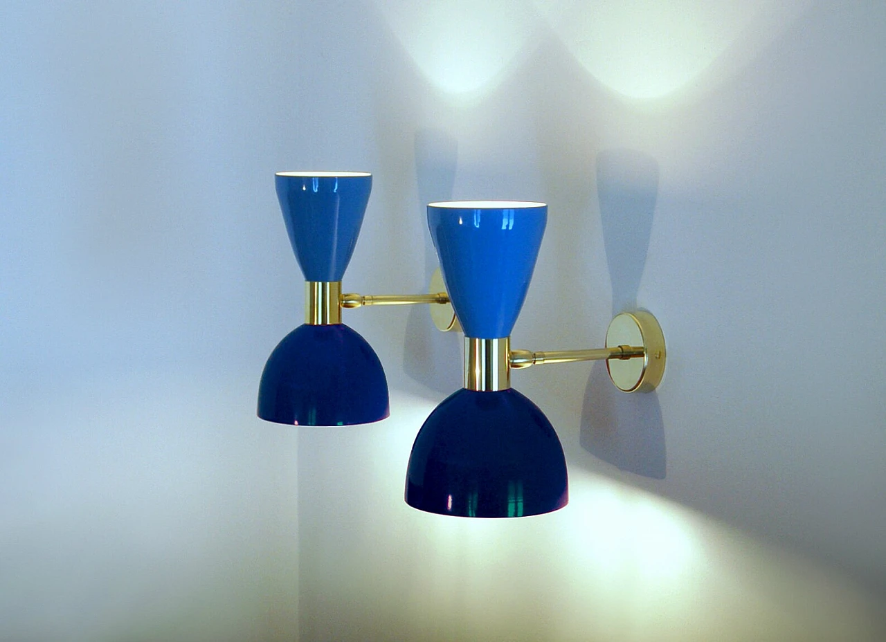 Wall light with blue and light blue double cone lampshade 8