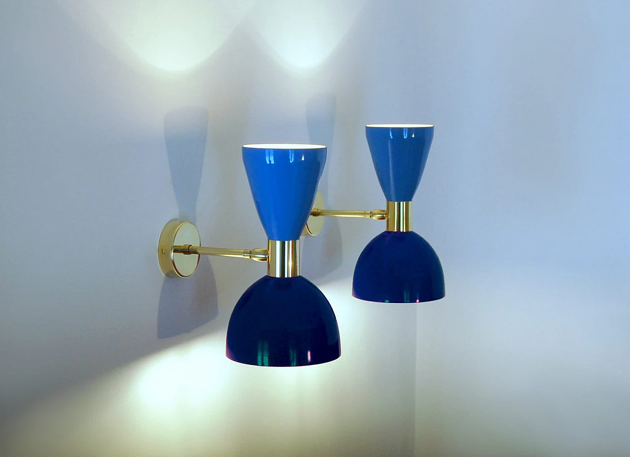 Wall light with blue and light blue double cone lampshade 9