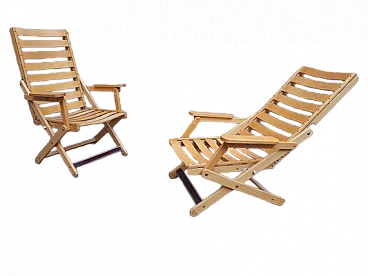 Pair of light wood deck chairs by Fratelli Reguitti, 1980s