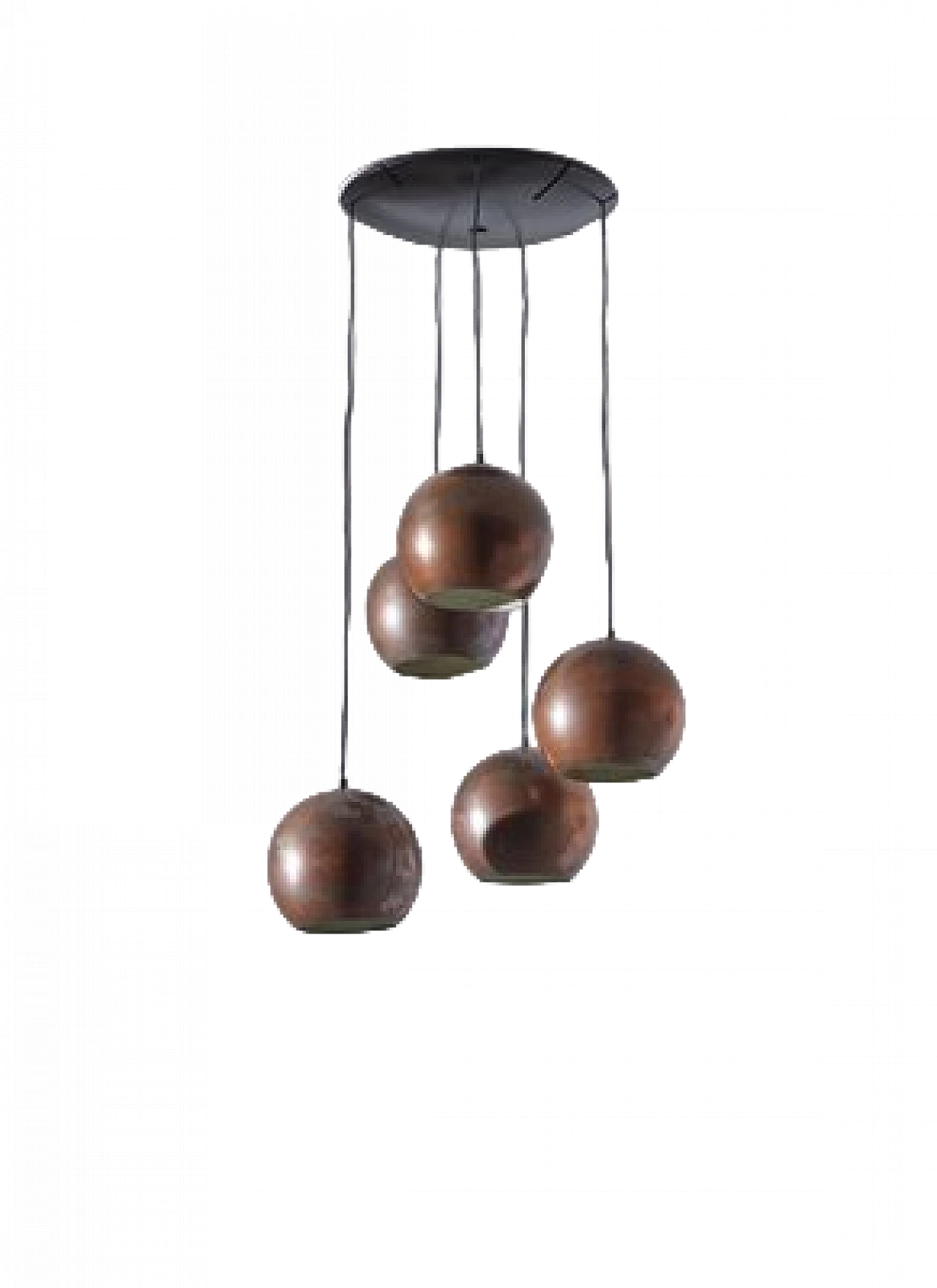 Chandelier with 5 copper spheres by Gino Sarfatti for Arteluce, 1950s 13