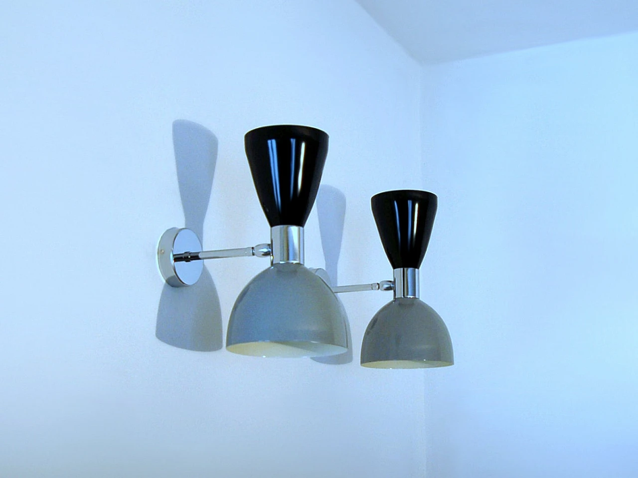 Wall light with black and grey double cone lampshade 1