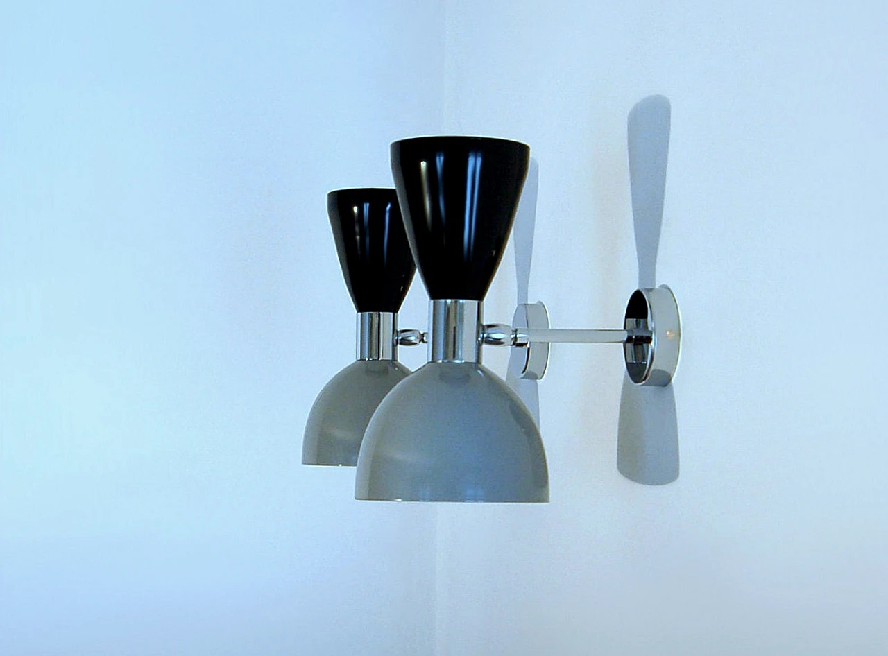 Wall light with black and grey double cone lampshade 2