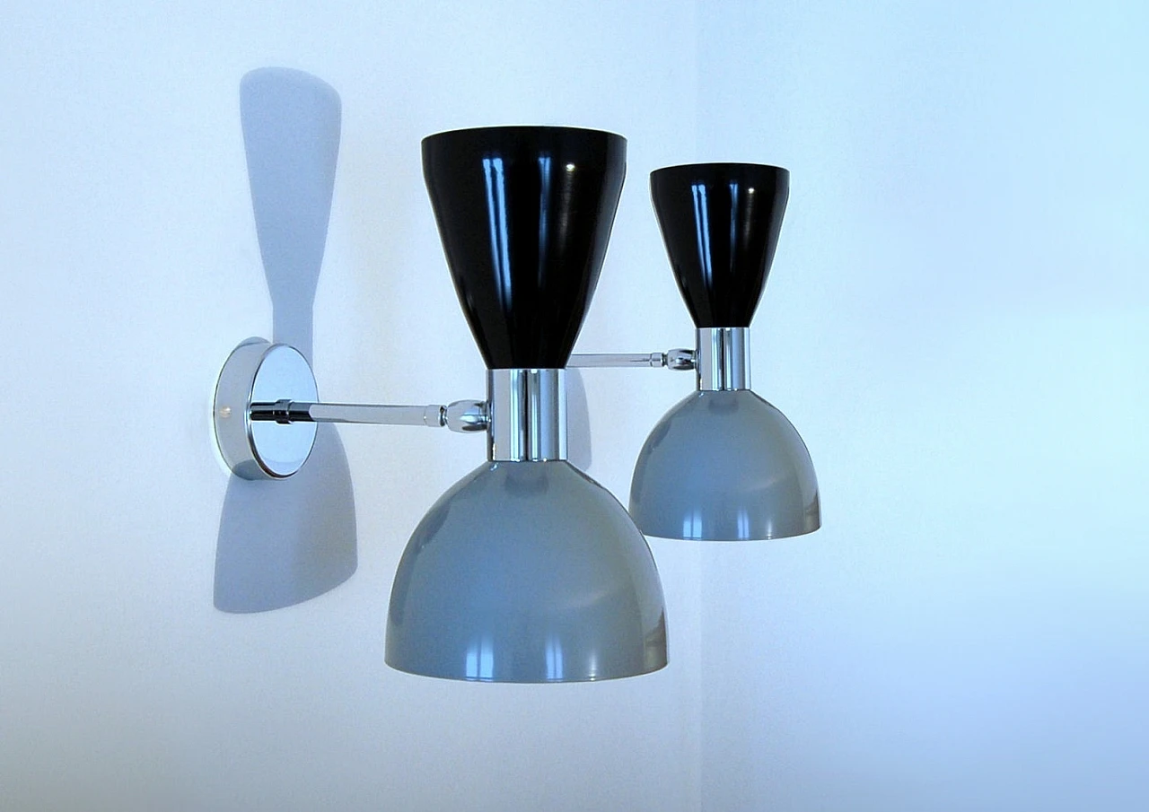 Wall light with black and grey double cone lampshade 4