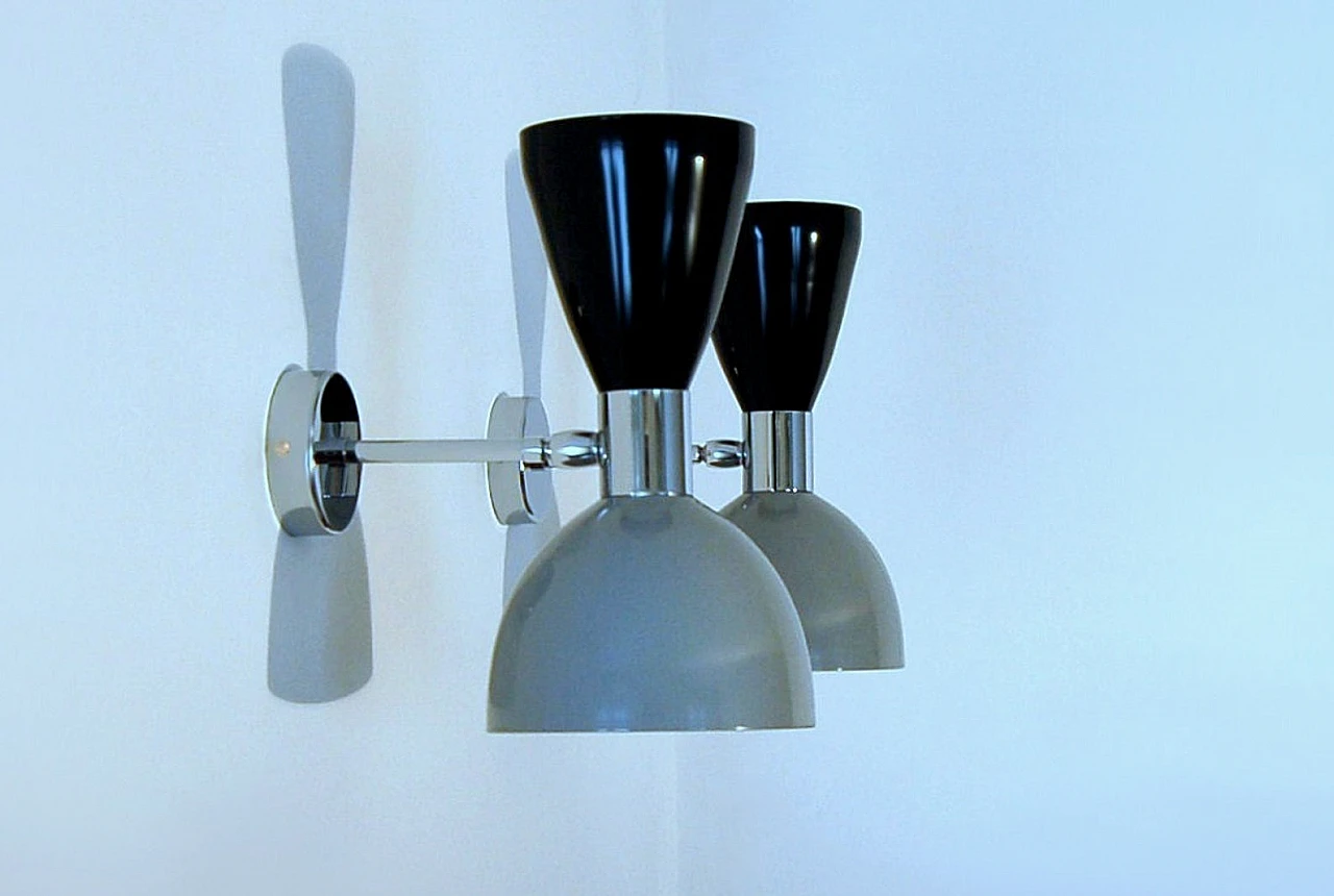 Wall light with black and grey double cone lampshade 5