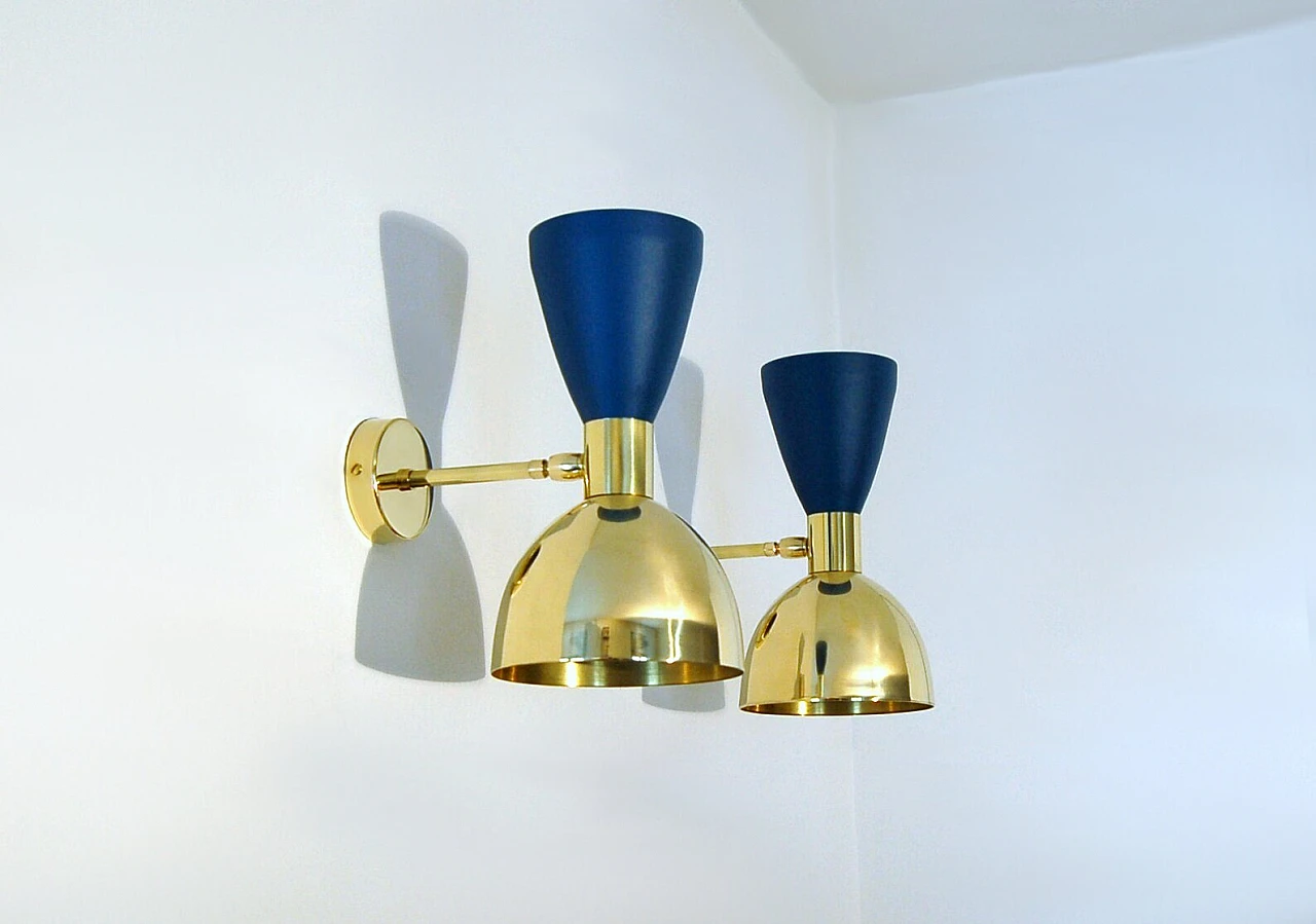 Wall light with double cone shade in matt blue 1