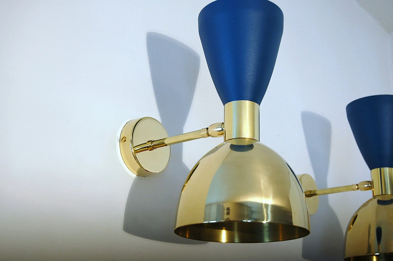 Wall light with double cone shade in matt blue 2