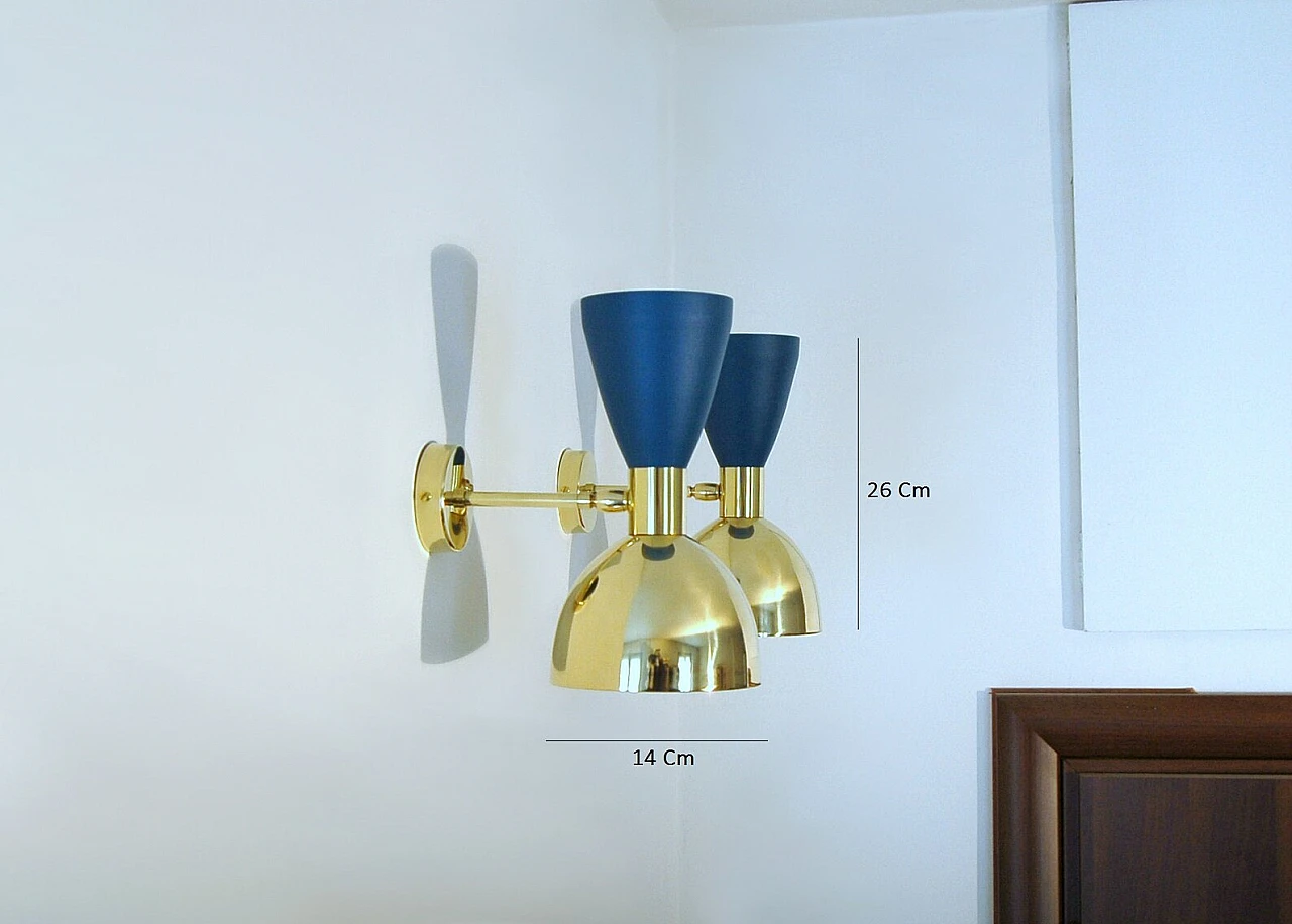 Wall light with double cone shade in matt blue 4