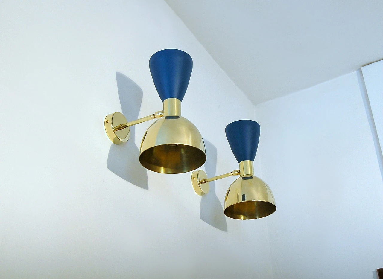 Wall light with double cone shade in matt blue 5