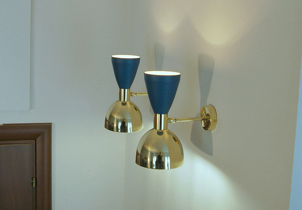 Wall light with double cone shade in matt blue 8