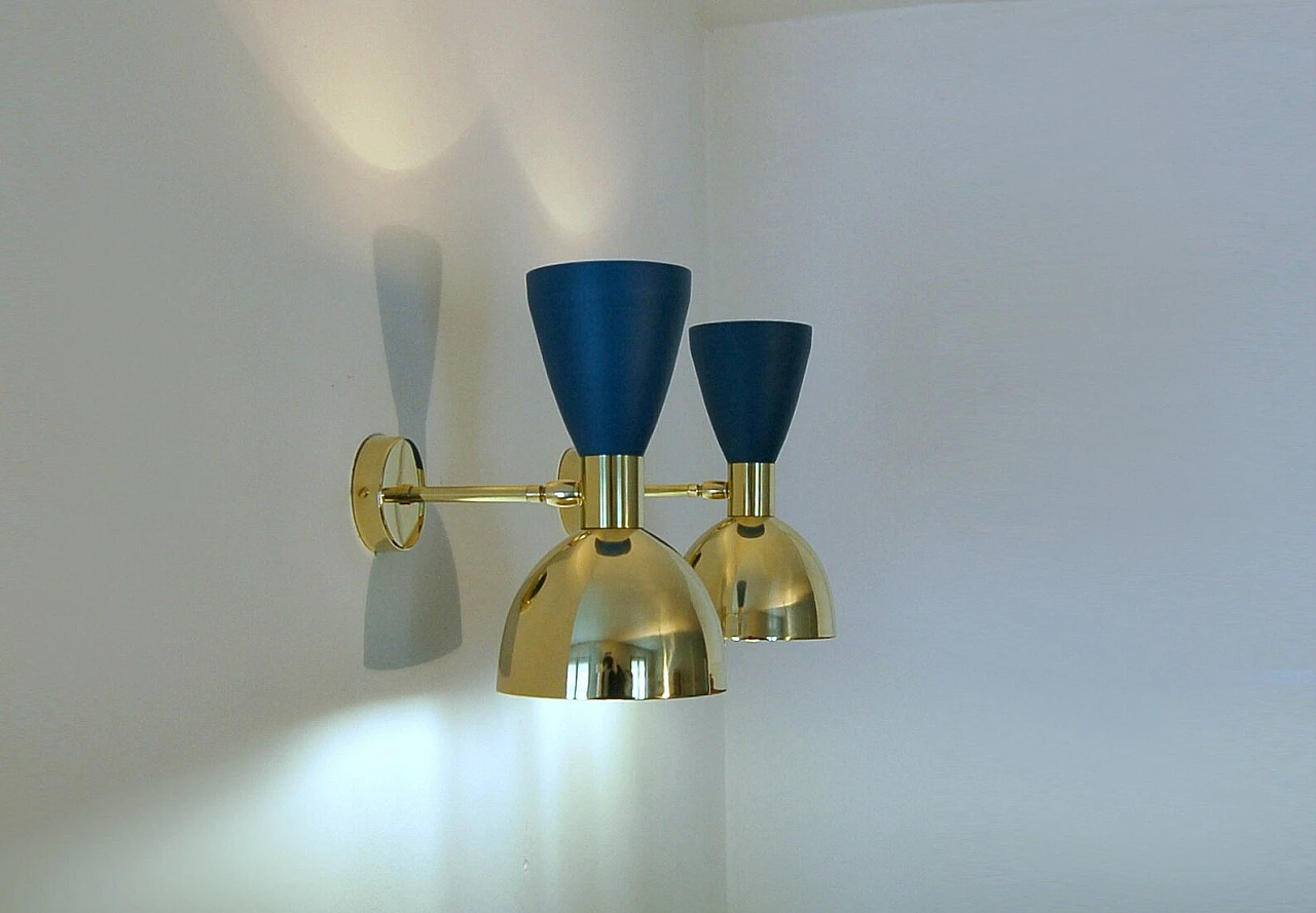 Wall light with double cone shade in matt blue 9