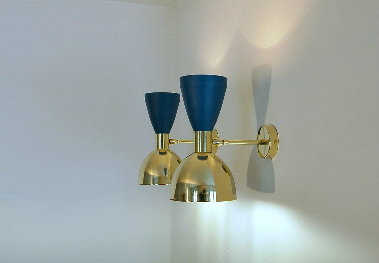 Wall light with double cone shade in matt blue 10