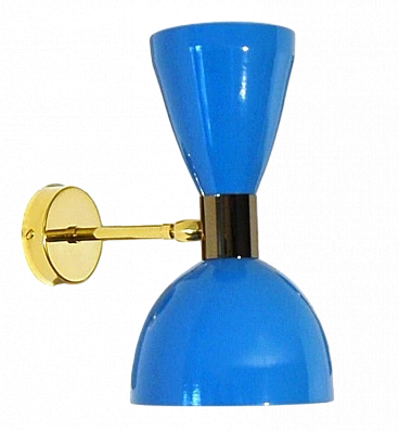 Wall light with light blue double cone lampshade