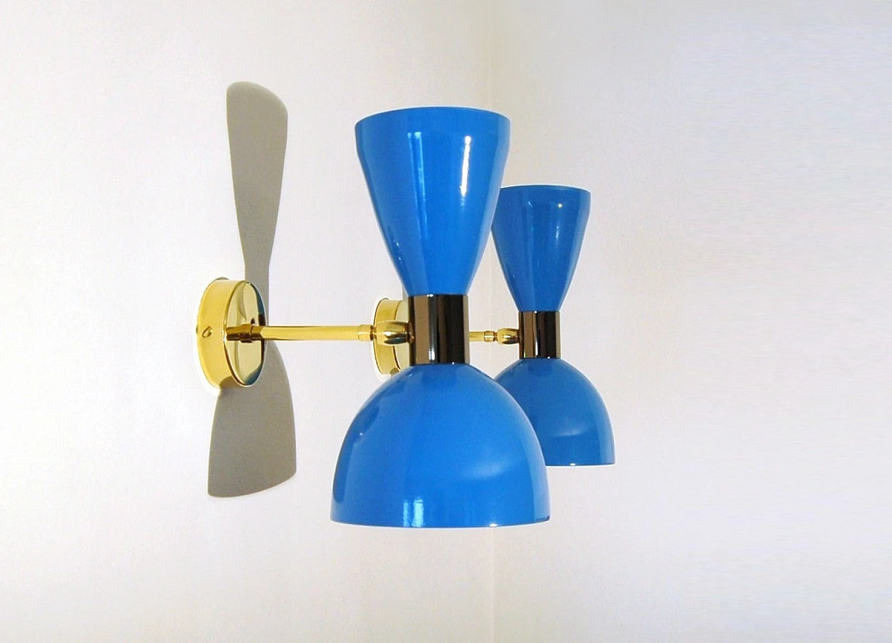 Wall light with light blue double cone lampshade 2